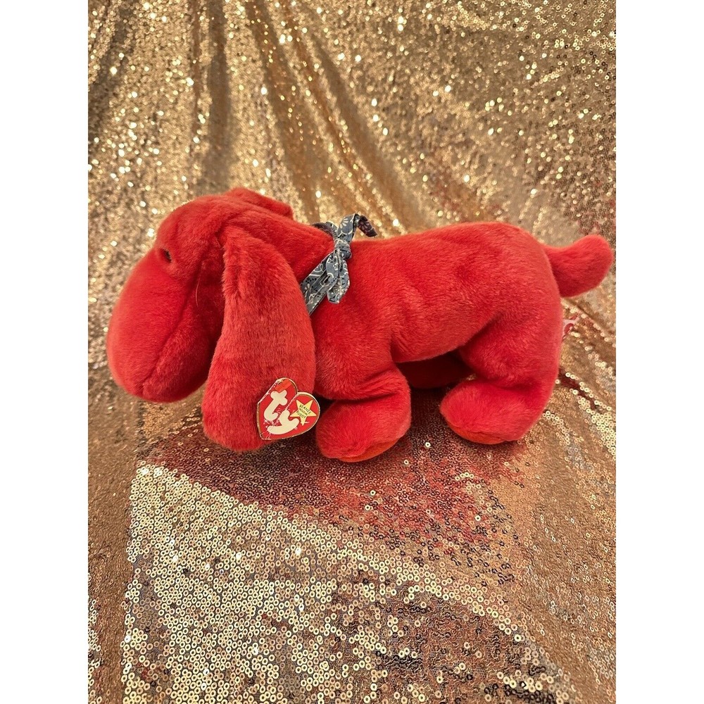 TY BEANIE BUDDIES RED ROVER DOG W/ Handkerchief, Plush Stuffed Animal Puppy P9